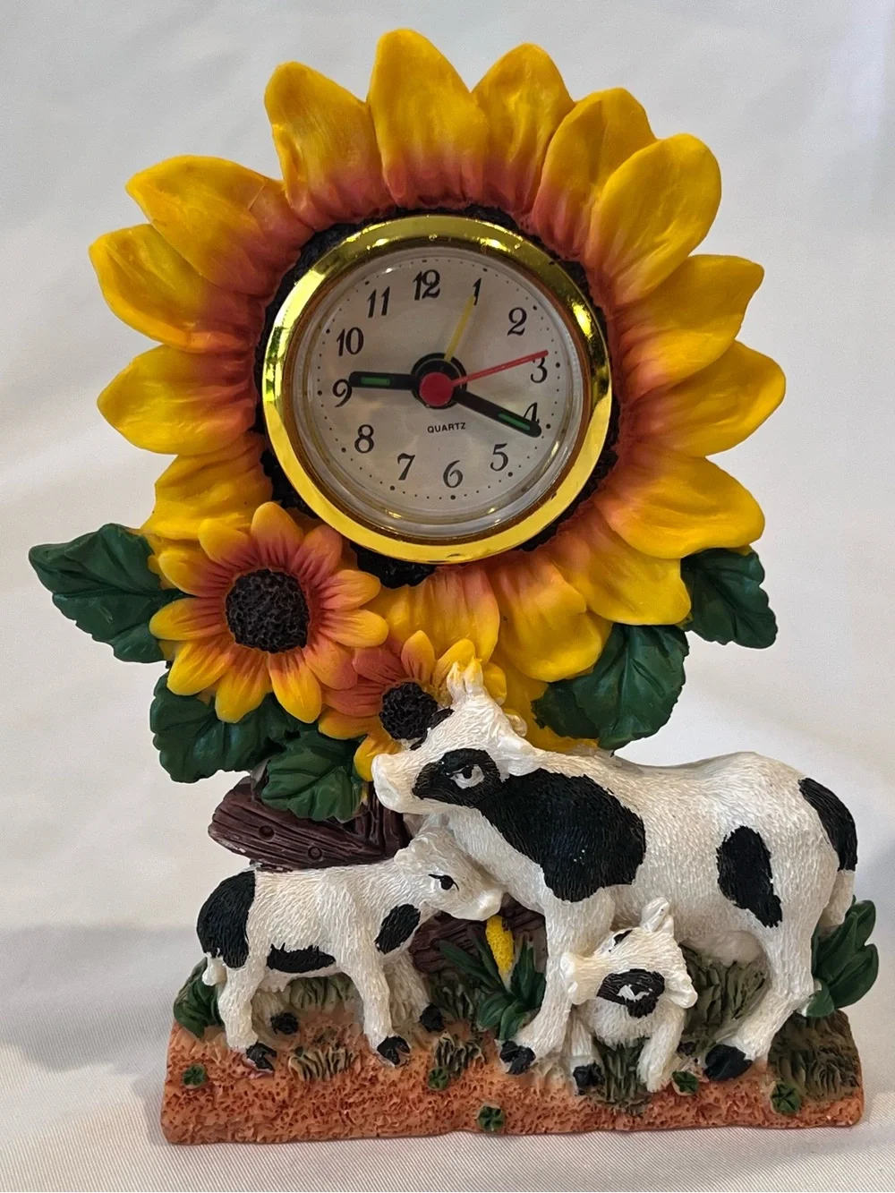 Sunflower Cow Resin Shelf Clock AS-IS